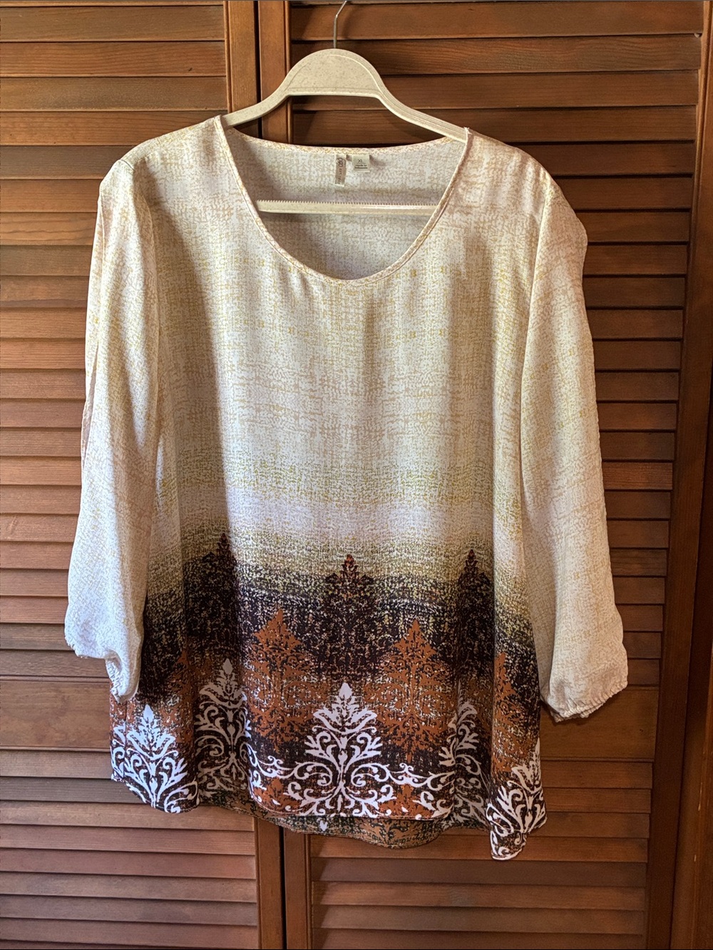 Cato Cream and Brown Ombre Printed Scoop Neck Tunic